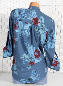 Floral Casual Stand Collar Long Sleeve Blouses TOPS.FL