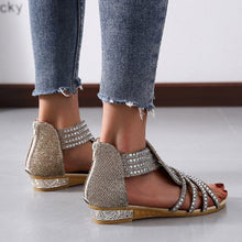 Load image into Gallery viewer, Roman Style Rhinestone Flat Sandals