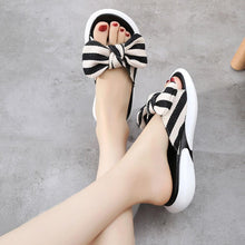 Load image into Gallery viewer, Fashion Open Toe Wedges Bowties Stripe Slides Slippers