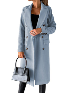 Long-sleeved Double-breasted Wool Coat