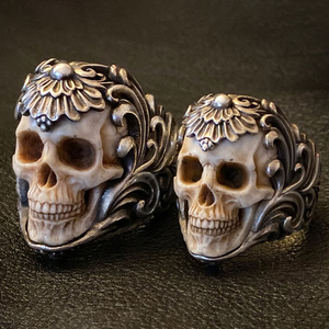 💀💀Vintage polish floral armor antler skull ring