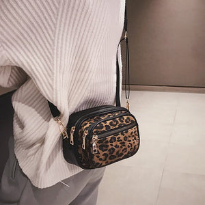 Leopard Print Multi-Layer Zipper Crossbody Bag