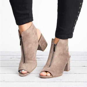 Women Zipper Peep Toe Square High Heel Shoes