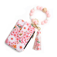 Load image into Gallery viewer, Floral leather small wallet with keychain and bracelet