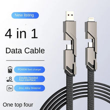 Load image into Gallery viewer, 4-in-1 Flat Braided Anti-tangle Charger Cable with Velcro