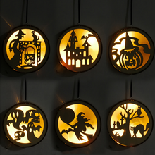 Load image into Gallery viewer, Halloween Round Wooden Hollow LED Light