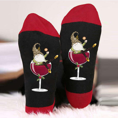 🧦Christmas Gnome Wine Glass Unisex Crew Socks🧦