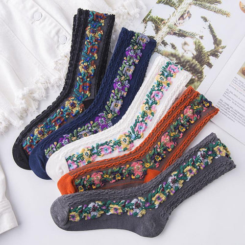 Idearock Vintage Embroidered Floral Socks (5 pairs)