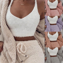 Load image into Gallery viewer, Fluffy Hooded Open Front Teddy Coat &amp; Short Sets