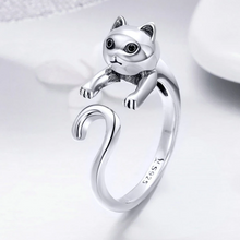 Load image into Gallery viewer, Naughty Silver Cat Ring