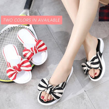 Load image into Gallery viewer, Fashion Open Toe Wedges Bowties Stripe Slides Slippers