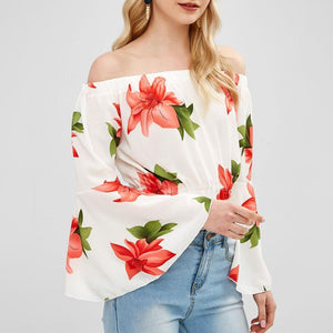 Flare Sleeve Off Shoulder Floral Blouse