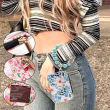 Load image into Gallery viewer, Floral leather small wallet with keychain and bracelet