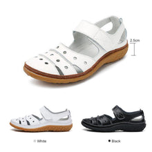 Load image into Gallery viewer, Leather Hollow Out Hook Loop Casual Flat Sandals For Women