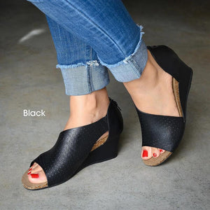 Back Heel Zip Wedge Sandals