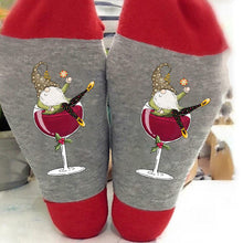 Load image into Gallery viewer, 🧦Christmas Gnome Wine Glass Unisex Crew Socks🧦