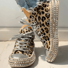 Load image into Gallery viewer, Leopard Rivet Embellished Lace-Up Sneakers