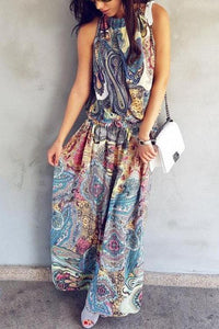 New Halter Printed Sleeveless Maxi Dress