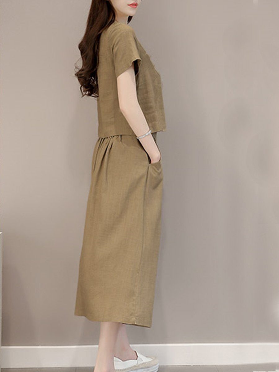 New Elastic Waist Patch Pocket  Plain Maxi Dress.AQ