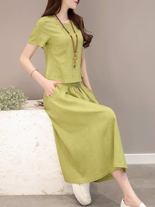 New Elastic Waist Patch Pocket  Plain Maxi Dress.AQ