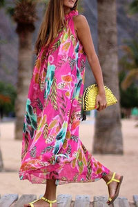 Bohemia Halter Neck Floral Print Vacation Maxi Dress