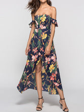 Load image into Gallery viewer, New Strapless  Asymmetric Hem  Printed Maxi Dress.MC