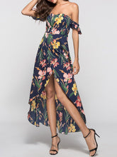 Load image into Gallery viewer, New Strapless  Asymmetric Hem  Printed Maxi Dress.MC