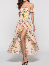 Load image into Gallery viewer, New Strapless  Asymmetric Hem  Printed Maxi Dress.MC