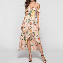 Load image into Gallery viewer, New Strapless  Asymmetric Hem  Printed Maxi Dress.MC