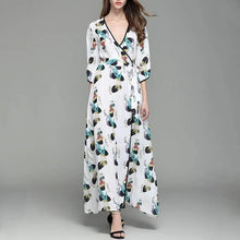 Load image into Gallery viewer, New V Collar Printing Flare Sleeve Maxi Beach Vacation  Dress.WH