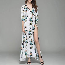Load image into Gallery viewer, New V Collar Printing Flare Sleeve Maxi Beach Vacation  Dress.WH