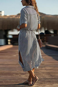 New Elegant Stripes Short Sleeve Casual Dress