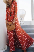 Load image into Gallery viewer, New Fashion Casual Slim Dot Collar Long Sleeve Vacation Fork Dress.WH