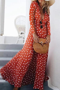 New Fashion Casual Slim Dot Collar Long Sleeve Vacation Fork Dress.WH