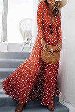 Load image into Gallery viewer, New Fashion Casual Slim Dot Collar Long Sleeve Vacation Fork Dress.WH
