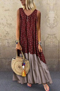 New Sexy Round-Neck Bohemian Sleeveless Print Dress