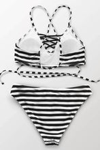 Load image into Gallery viewer, Black Stripe Lace-Up Bikini.c