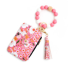 Load image into Gallery viewer, Floral leather small wallet with keychain and bracelet