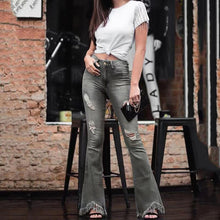 Load image into Gallery viewer, Denim High-waist Ripped Trousers