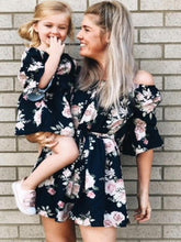 Load image into Gallery viewer, Floral Off Shoulder Mommy And Me Matching Dresses