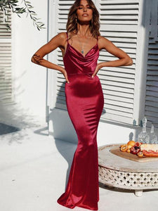 NEW Christmas Sexy Plain Spaghetti Strap Sleeveless Bodycon Long Dress