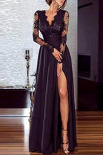 Load image into Gallery viewer, New Casual Long Sleeve Lace Inwrought Splicing Slit Maxi Dresses.MC