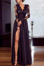 Load image into Gallery viewer, New Casual Long Sleeve Lace Inwrought Splicing Slit Maxi Dresses.MC