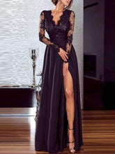 Load image into Gallery viewer, New Casual Long Sleeve Lace Inwrought Splicing Slit Maxi Dresses.MC