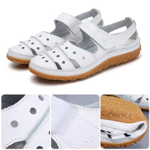 Load image into Gallery viewer, Leather Hollow Out Hook Loop Casual Flat Sandals For Women