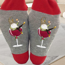 Load image into Gallery viewer, 🧦Christmas Gnome Wine Glass Unisex Crew Socks🧦