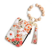 Load image into Gallery viewer, Floral leather small wallet with keychain and bracelet