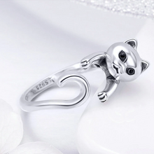 Load image into Gallery viewer, Naughty Silver Cat Ring