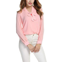 Load image into Gallery viewer, Chiffon Long Sleeve Bow Shirts