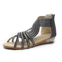 Load image into Gallery viewer, Roman Style Rhinestone Flat Sandals